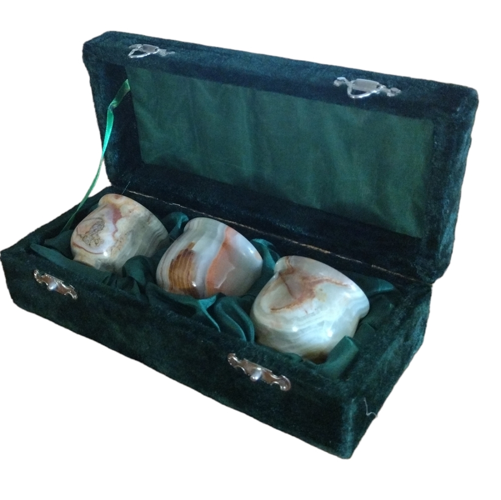 Marbled Alabaster Saki Set with Velvet Case